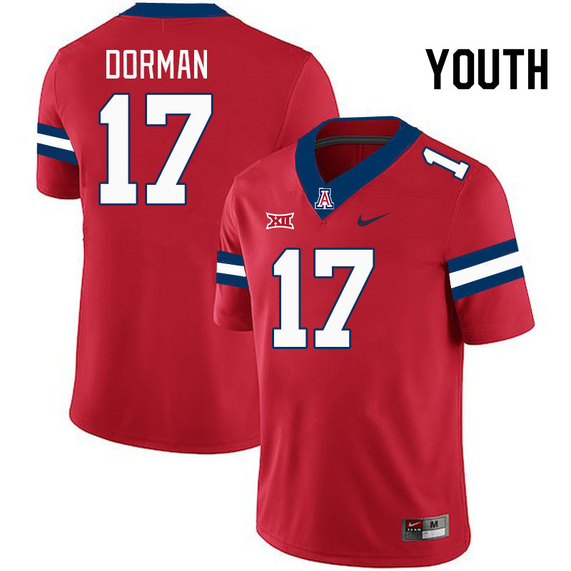 Youth #17 Brayden Dorman Arizona Wildcats Big 12 Conference College Football Jerseys Stitched-Red